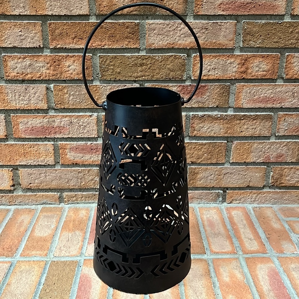 🆕 Ruff Hewn TALL Bronze Cutout Iron Lantern Candle Holder Rustic Indoor/Outdoor